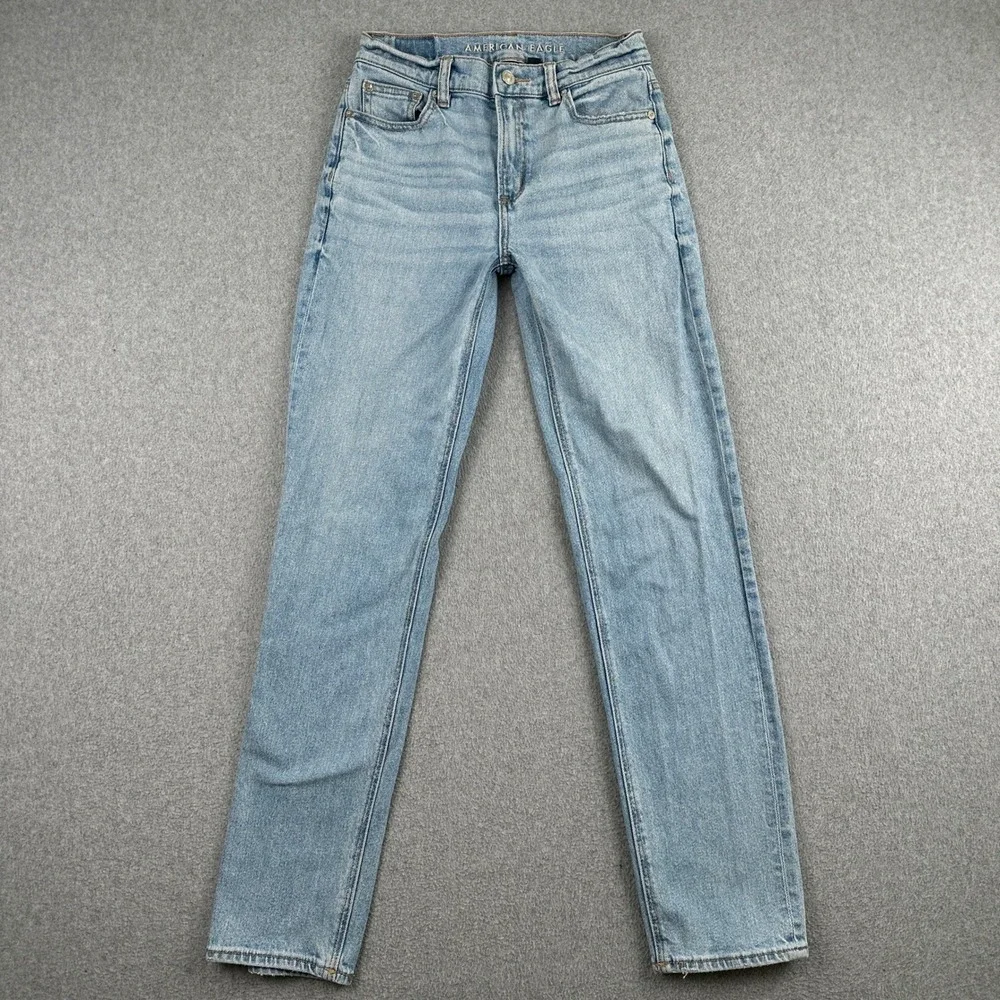 American Eagle Jeans Womens 00 Blue Super High Rise Straight Stretch Denim Pants